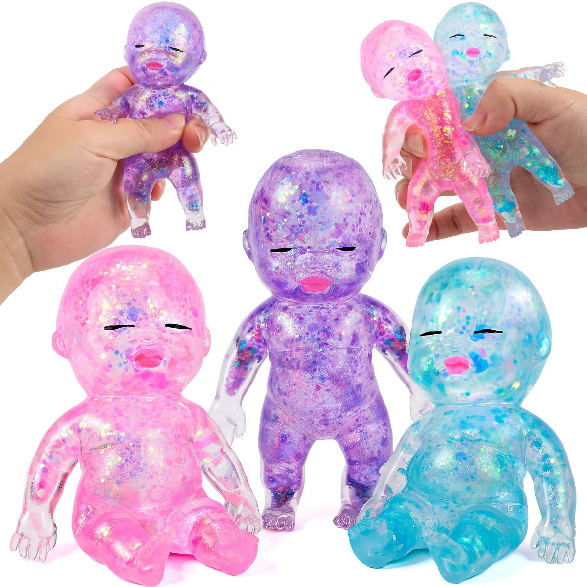 Joyfy 3PCS Small Baby Stress Relief Toy, 4.3''Glitter Squishy Slow Rising Toy for Kids & Adults,Soft Squeeze Fidget Sensory Toy for Gift, Party Favors