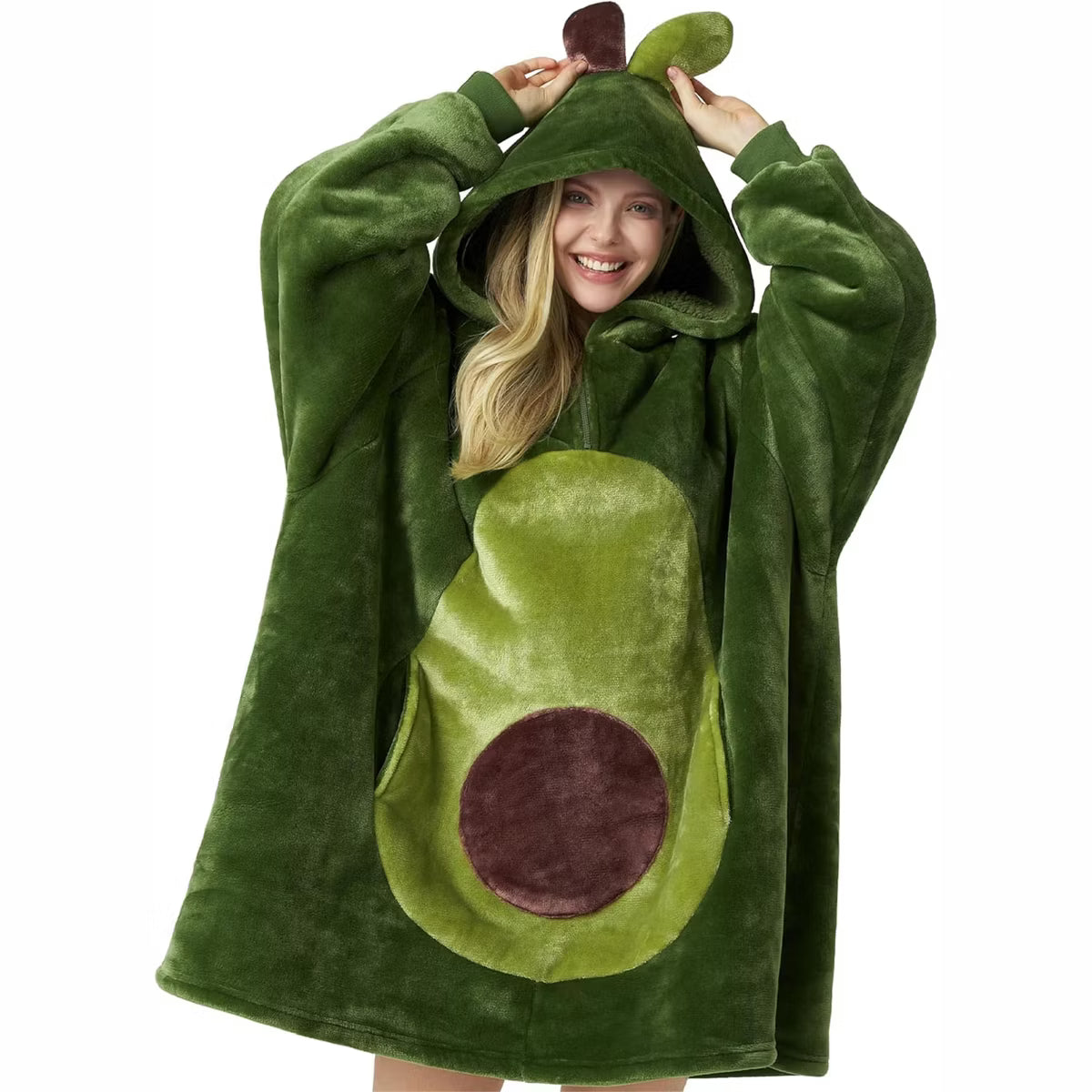 Joyfy Avocado Wearable Blanket Hoodie, Oversized Soft Fleece Hooded Blanket, Warm Plush Flannel Blanket Sweatshirt Gifts for Adults Women Men