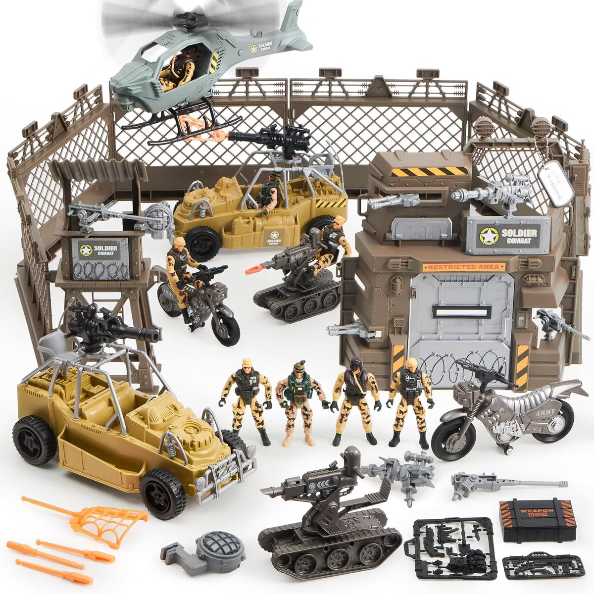 Joyfy Military Base Toys Set Including Army Vehicles, Army Men Action Figures,Military Combat Toys,Christmas Birthday Gift for Boys Ages 3 4 5 6 7 8