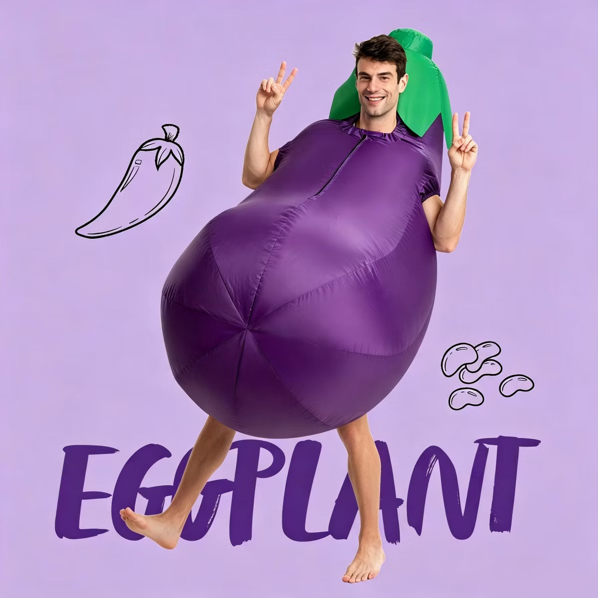 Joyfy Adults Funny Halloween Inflatable Costumes, Purple Eggplant Blow Up Costumes, Funny Food Halloween Inflatable Suits for Halloween Dress up Party