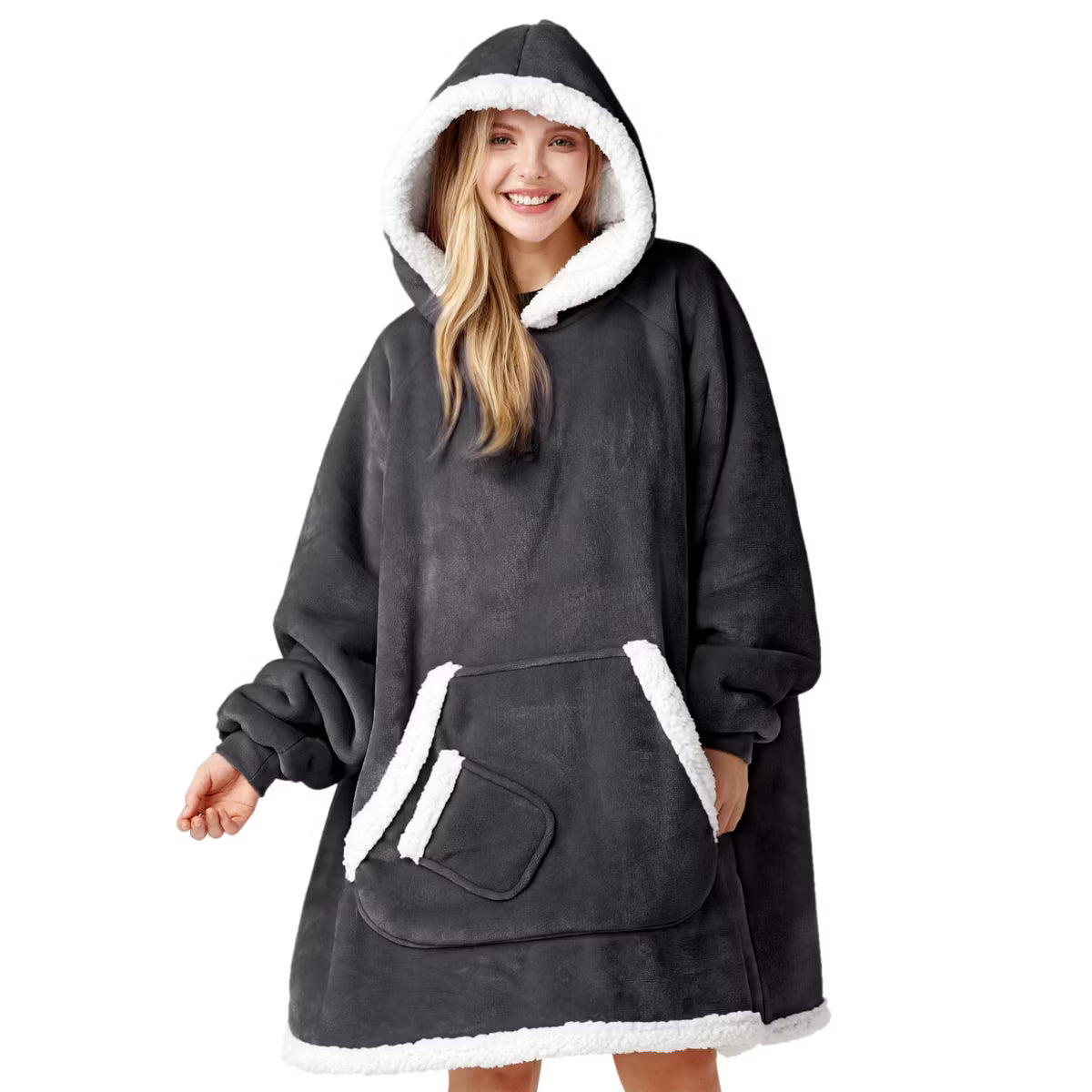 Joyfy Adults Wearable Blanket Hoodie for Women Men Giant Pocket Sleeves FlaWarm Oversized Fleece Winter Sweatshirt Blanket Birthday Gift