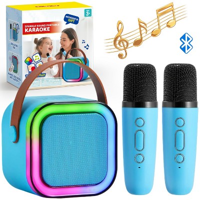 Mini Karaoke Machine with 2 Wireless Microphones for Kids and Adults, Bluetooth Speaker Toys, Christmas Girls Gift for Ages 3+ Years Old, Blue