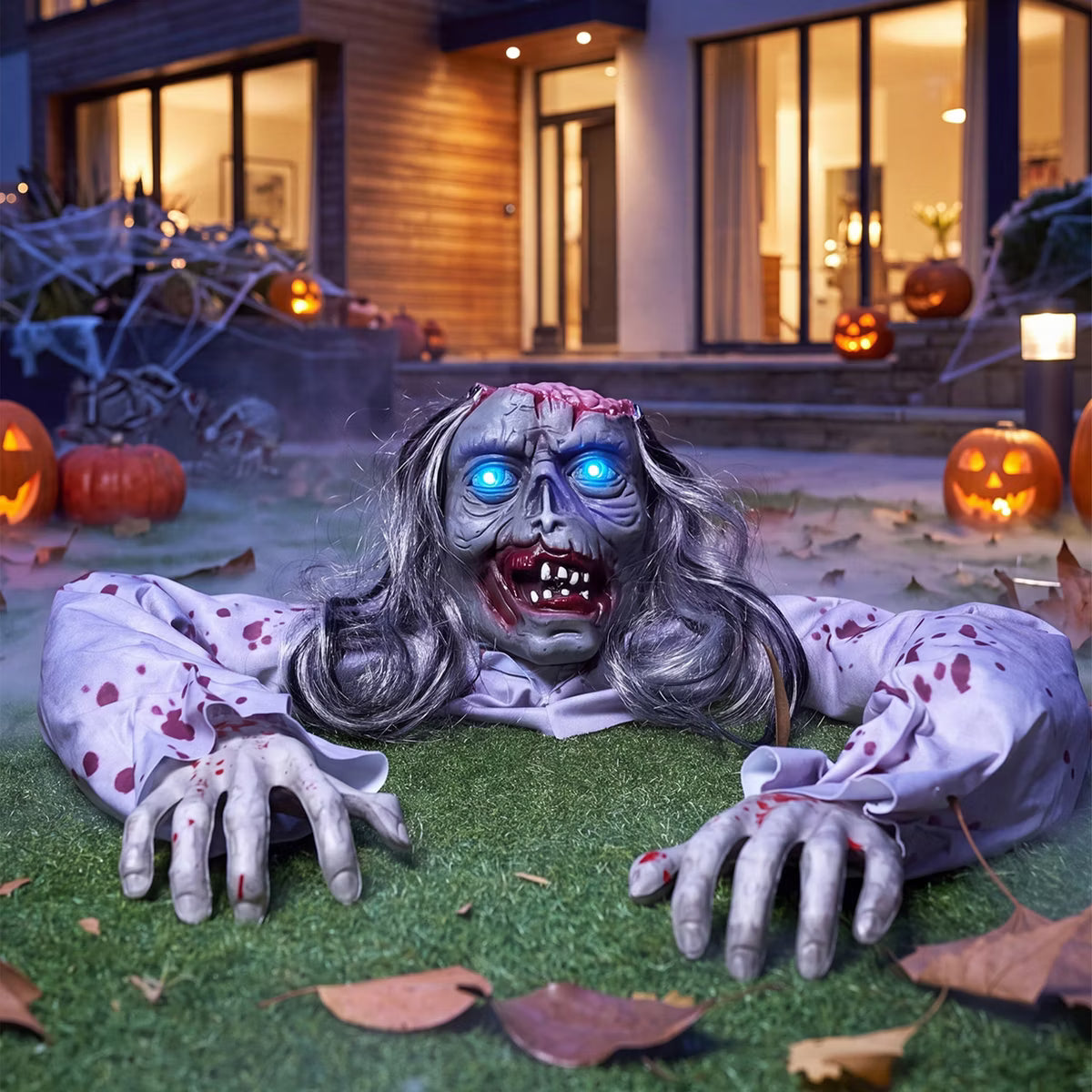 Joyfy Halloween Outdoor Decoration, Zombie Groundbreaker with Light-Up Eyes and Creepy Sound for Haunted House Graveyard Lawn Yard Outdoor Decor