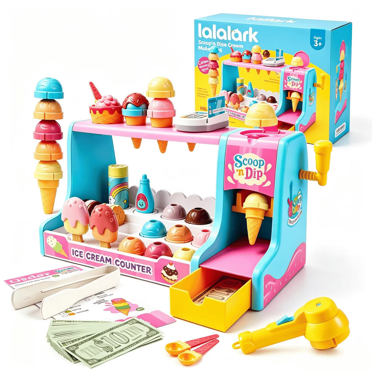 Joyfy Ice Cream Making Toy for Kid, Scoop Ice Cream Play Set with Color-Changing Cones, Kitchen Pretend Play Food Toy, Gifts for Boys Girls Ages 3‑5+