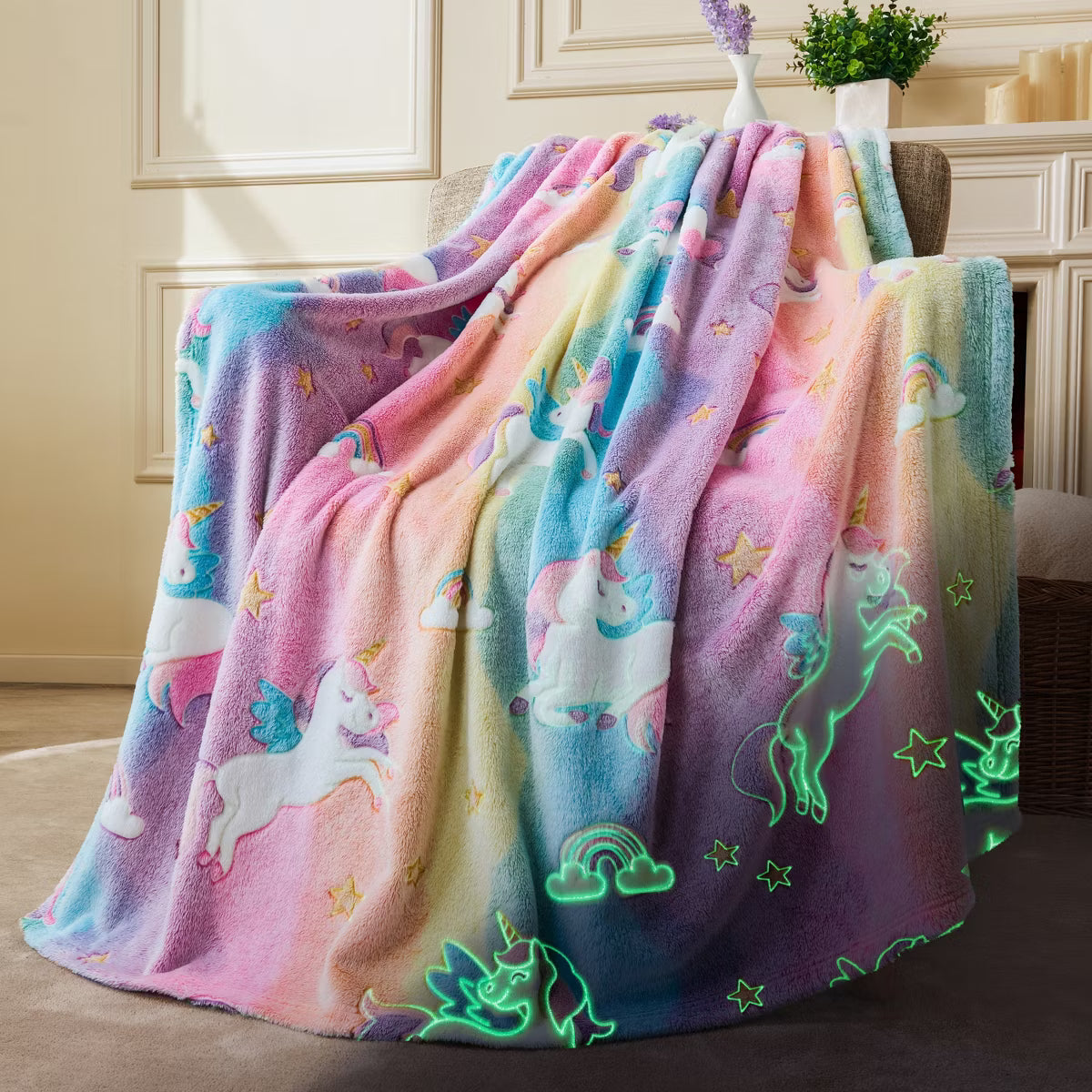 Joyfy Glow in the Dark Blanket for Kids, Soft Throw Plush Fleece Couch Blanket Fuzzy Fluffy, Gift Idea for Kids Girls Boys, 50x60 Inches
