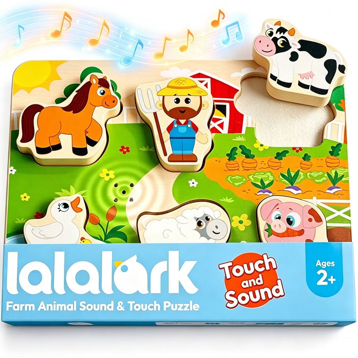 Joyfy Musical Wooden Puzzles Montessori Toys for Toddler Aged 2-4 Educational Learning Farm Animal Block Puzzles Birthday Gift for Boy Girl