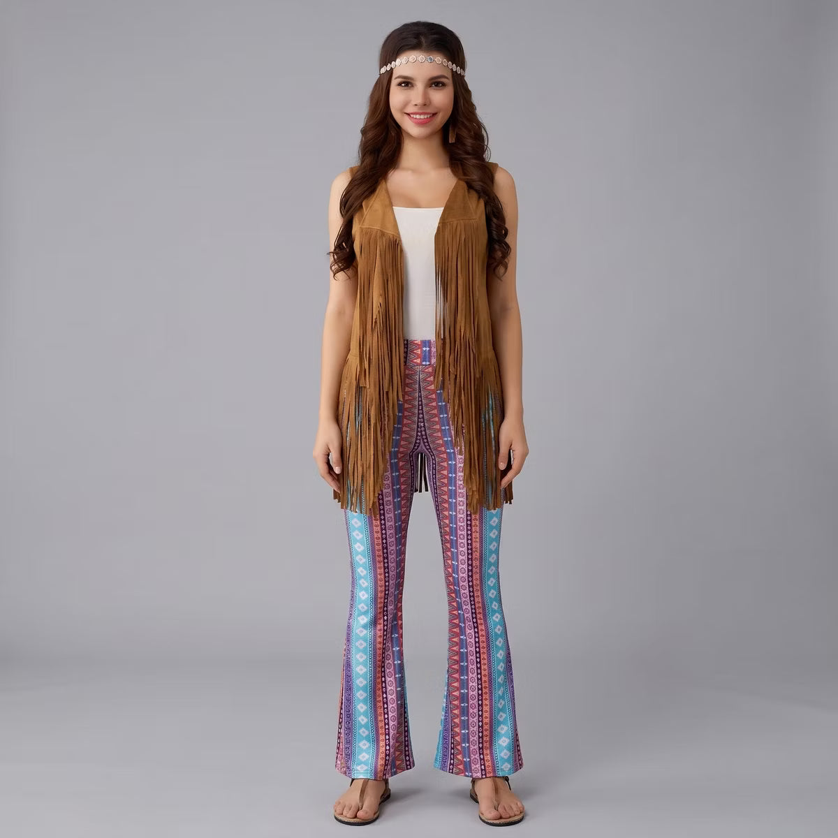 Joyfy Groovy Halloween Costume for Women – 60s 70s Disco Striped Outfit with Full Accessories Set-M