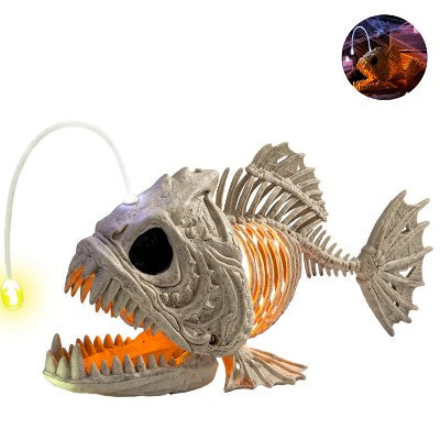 SYNCFUN 10.2'' Halloween Skeleton Fish with LED Eye for Halloween Decoration, Graveyard Decorations, Indoor/Outdoor Halloween Scene
