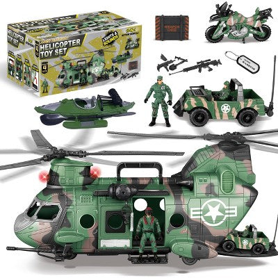 Joyfy 10pcs Army Helicopter Toys,Boys Military Toys with Light, Sound, Bruder Trucks, Boat, Christmas Birthday Party Gifts for Kids Ages 3 4 5 6 7