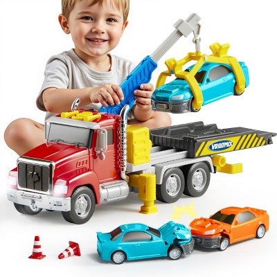 Joyfy Kids Toys for 3 4 5 6 7 Years Old Boys, Toy Tow Truck
with 2 Cars and Trailer, Crane Toy with Lights and Sounds, Toddlers Birthday Gift for Boys