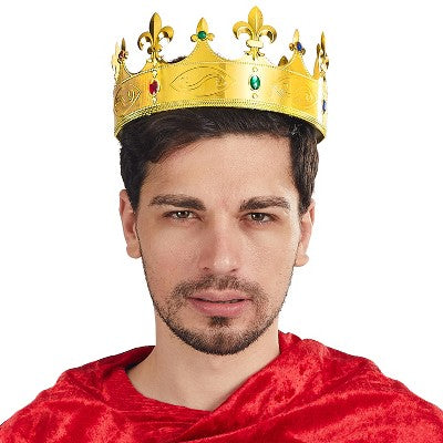 Joyfy Halloween Party Favors Plastic Gold King Crown Halloween Costume Cosplay Props Queen Crown Hat for Kids Men Women Dress up Party Accessories