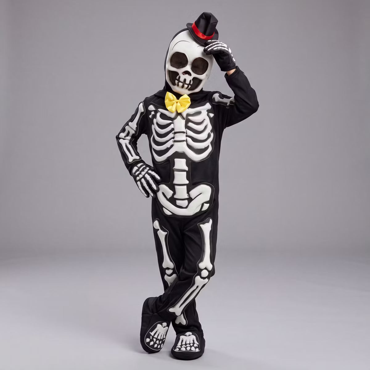 Joyfy Kids Skeleton Halloween Skeleton Costume 3D Glow in The Dark, Jumpsuit with Mask & Gloves | Light Up Halloween Costume for Boys & Girls- 3T