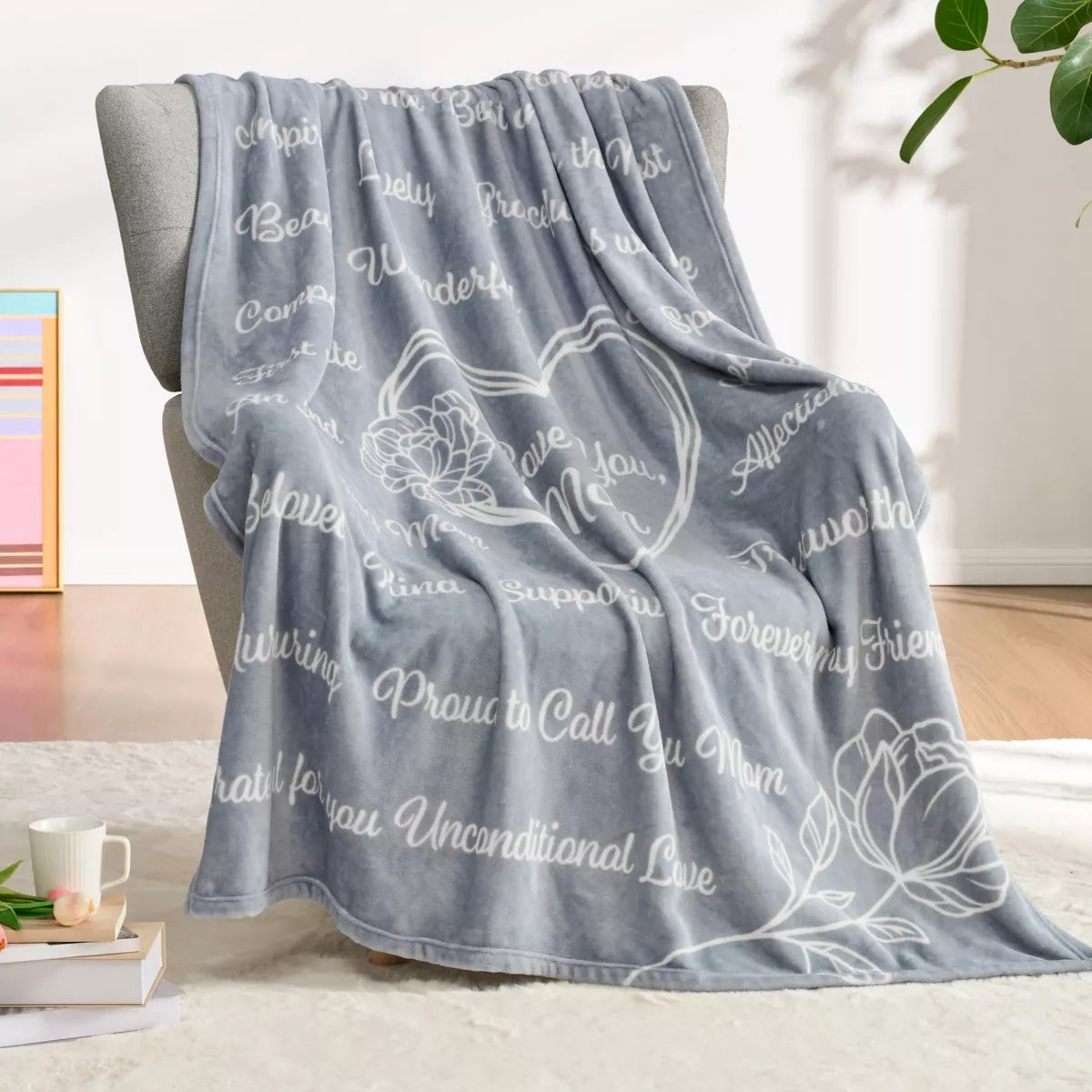 Gifts for Mom Blanket Birthday Gift from Daughter Son Soft Flannel Gray Throw Blanket Presents for Mother's Day Valentines Day Christmas 50" x 60"