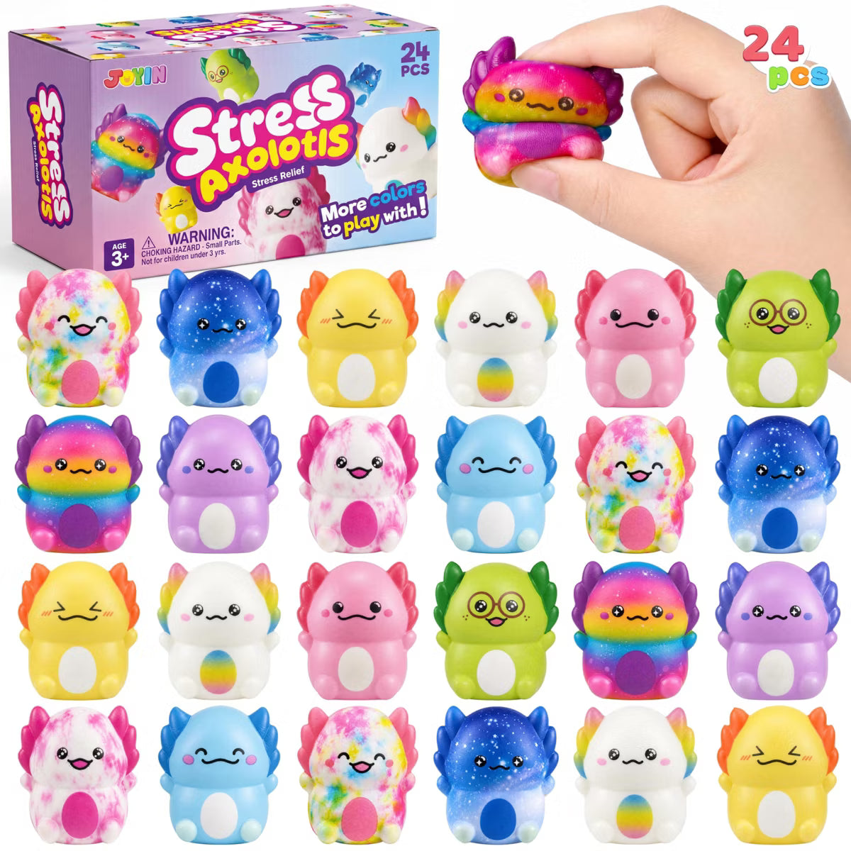 Joyfy 24PCS Axolotl Squishy Toys, Stress Relief Fidget Toys, Soft Squeeze Decompression Toy for Adults Kids, Birthday Gift, Office Desk & Party Favors