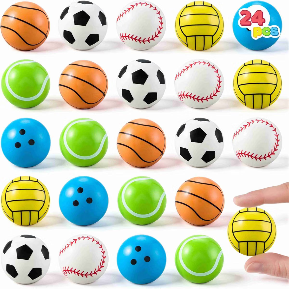 JOYFY 24 Pcs Multi-Sports Bouncy Balls Bulk 32mm Small Balls for Kids Party Favors for Kids 4-8, Classroom Prizes, Treasure Box Toys Goodie Stuffers