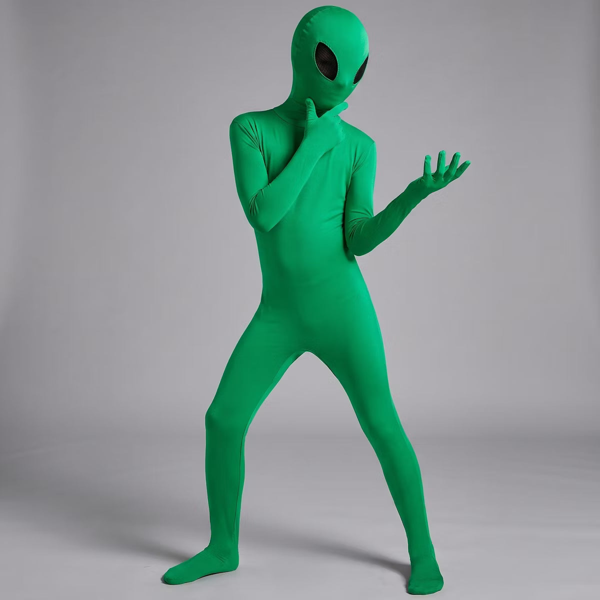 Joyfy Kids Green Alien Costume - Comfortable Jumpsuit for Boys & Girls Halloween Dress Up and Role-Playing