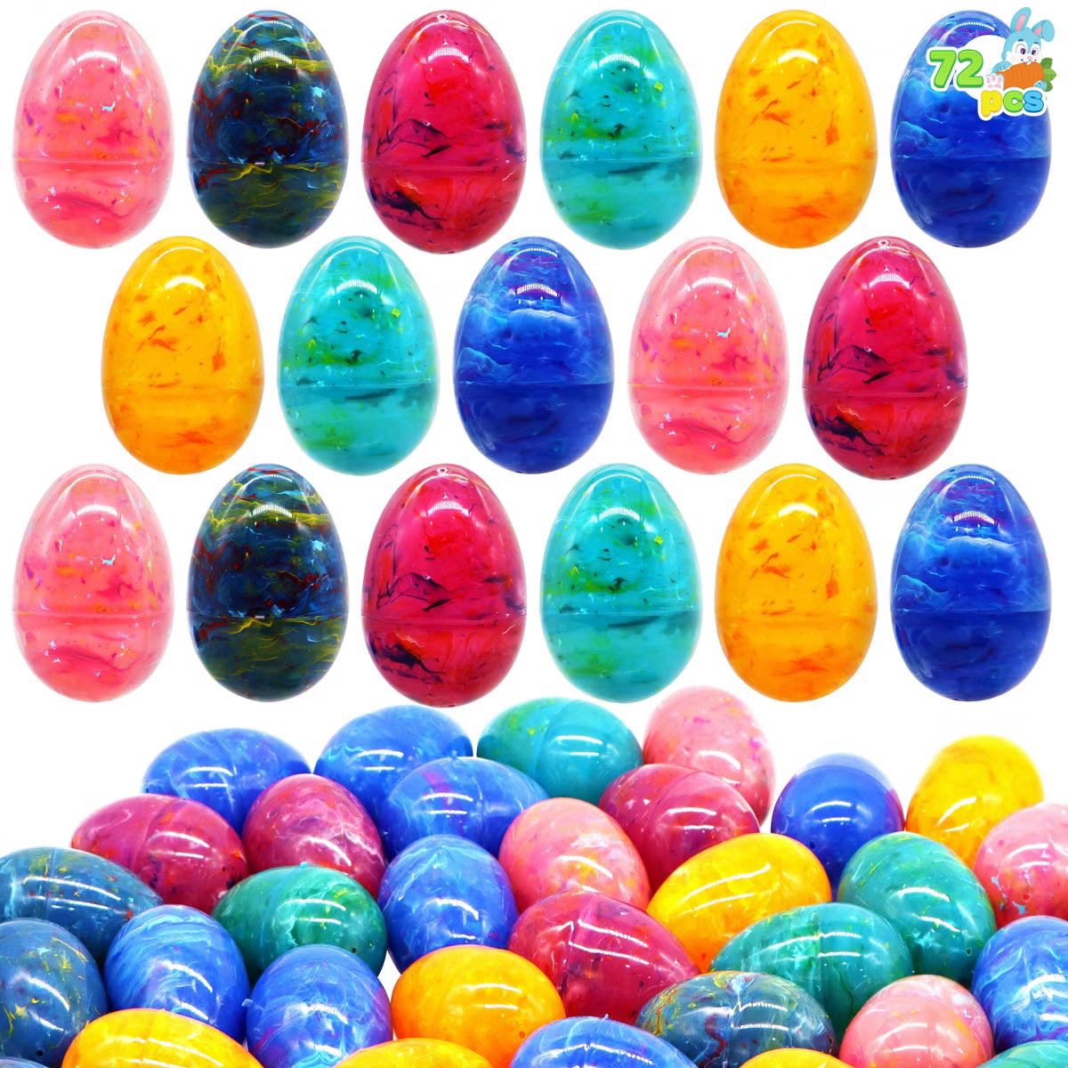 Joyfy 12-72Pcs Painted Jumbo Iridescent Easter Egg Shells 3.15" for Easter Hunt Game Classroom Exchange Gift, Basket Easter Stuffer Toy