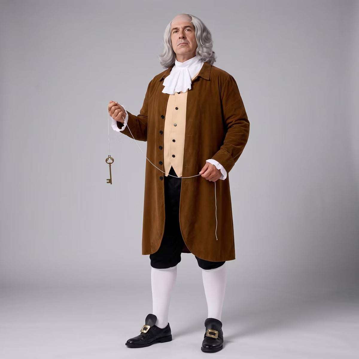Joyfy Halloween Costume Brown Founding Father Set for Men, Colonial Outfit with Coat, Vest & Collar – Hamilton Suit for Adult Dress Up Party-M