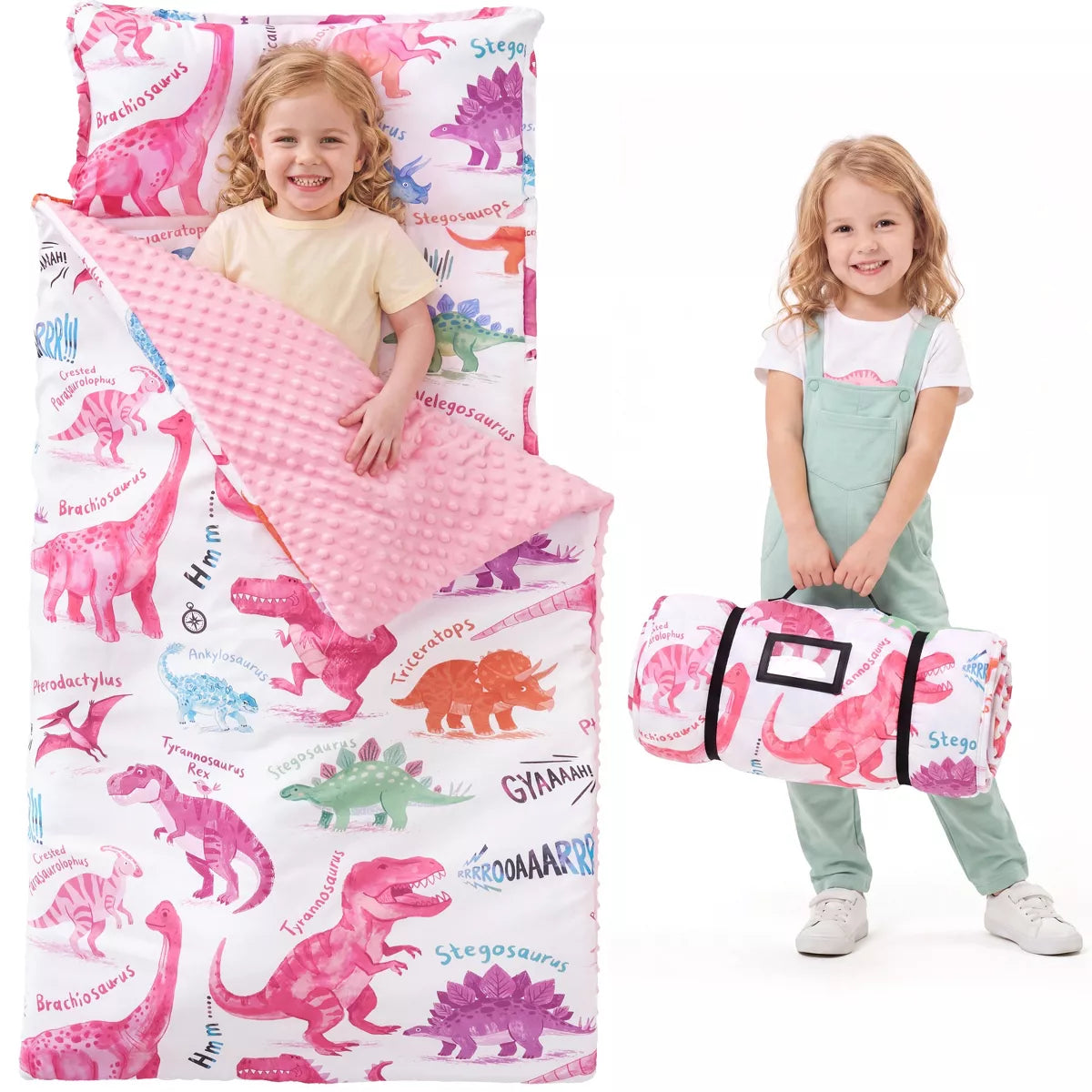 Slumber Bag Microfiber Pink Dinosaurs