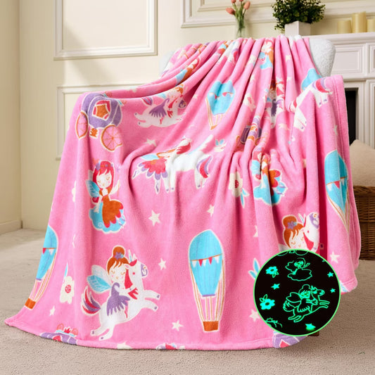 Glow in the Dark Blanket for Girls Boys Soft Gift Toy Throw Oversized Plush Soft and Cozy Warm Fleece Blanket Birthday Christmas Kids Room Decor