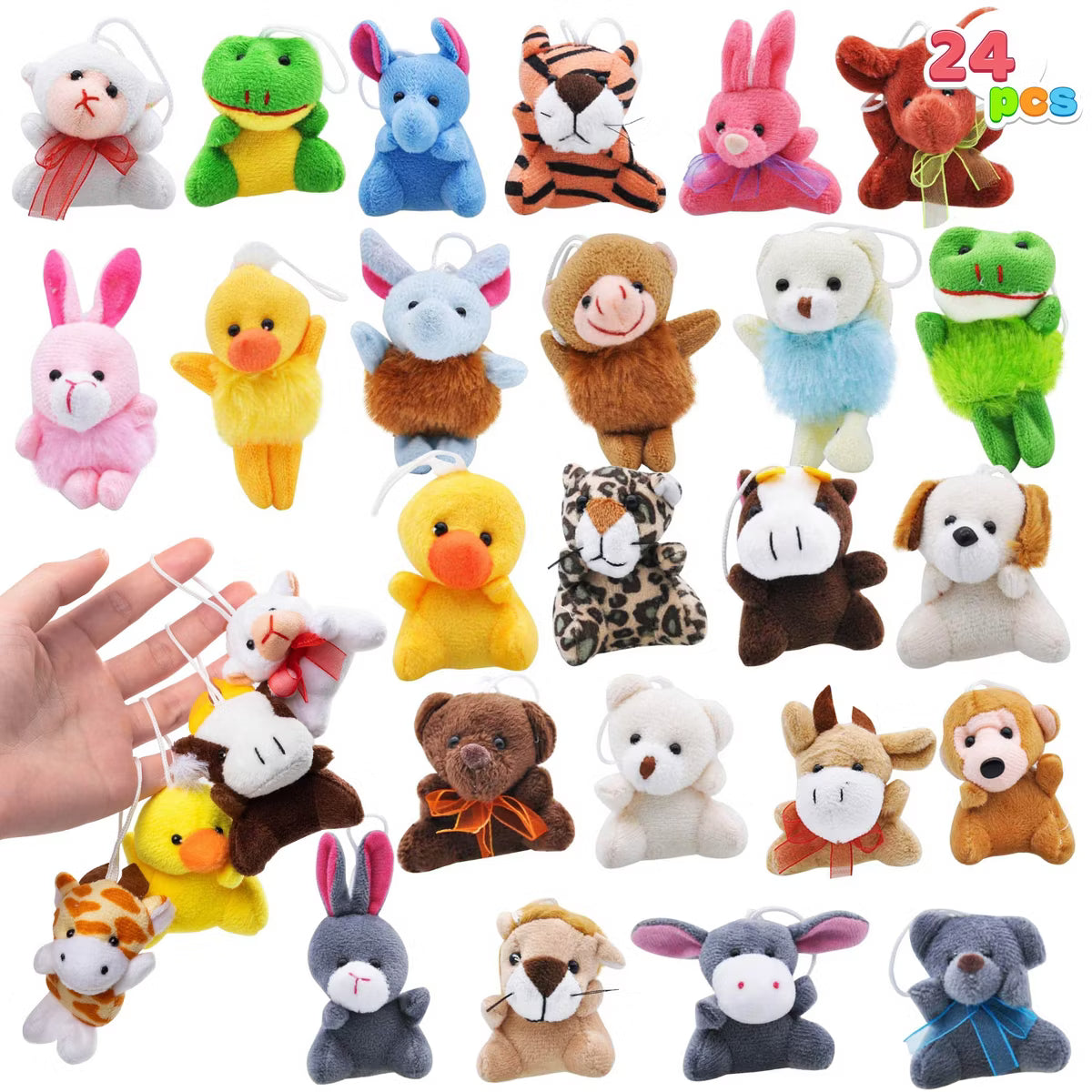 Joyfy 24 Pack Mini Animal Plush Toy Assortment, Animals Keychain Decoration Small Stuffed Animal Bulk for Kids, School Gifts, Party Favor Goodie Bags