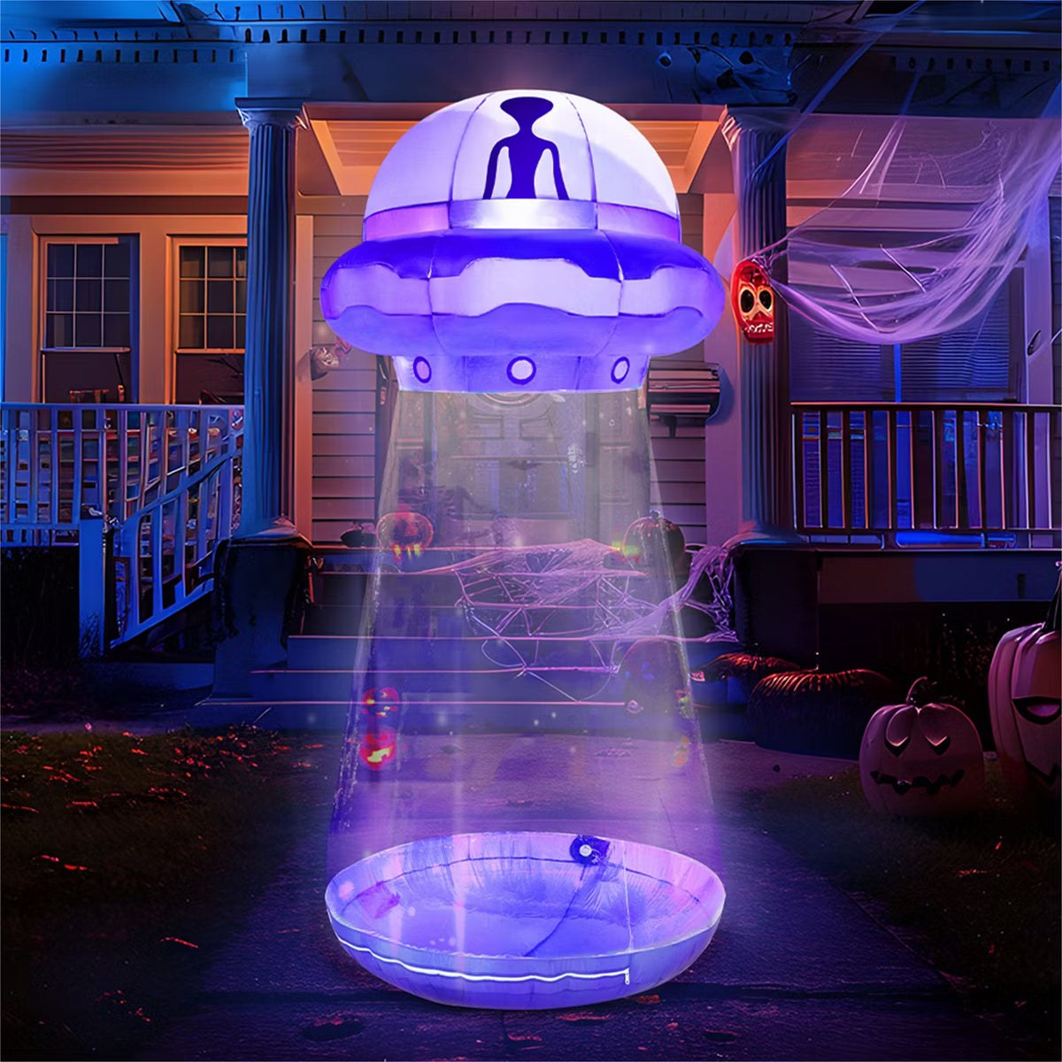 Joyfy 9 FT Halloween Inflatable Outdoor Decoration, Inflatable Purple UFO with Built-in LEDs for Halloween Party Yard Garden Lawn Outside Decoration