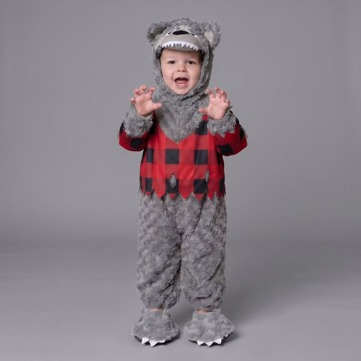 Joyfy Baby Halloween Costume Werewolf Costume, Furry Faux Fur Wolf Costume for Infant Boy, Halloween Cosplay Outfit for Trick or Treat-12-18 months
