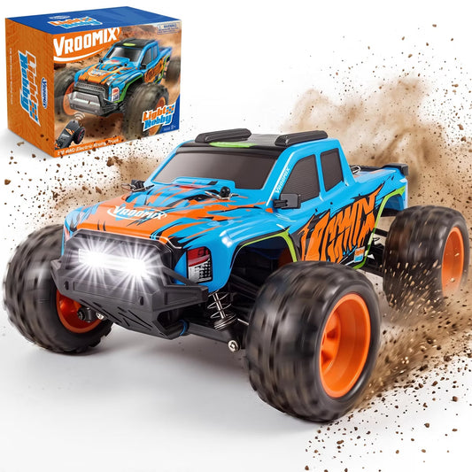 Vroomix 1:16 4WD LED Light‑Up Remote‑Control Monster Truck, 3 Speed Modes, 35‑Min,Up to 28 Mph,160‑Ft Range, Offroad Toy Gift for Boys Ages 8‑12