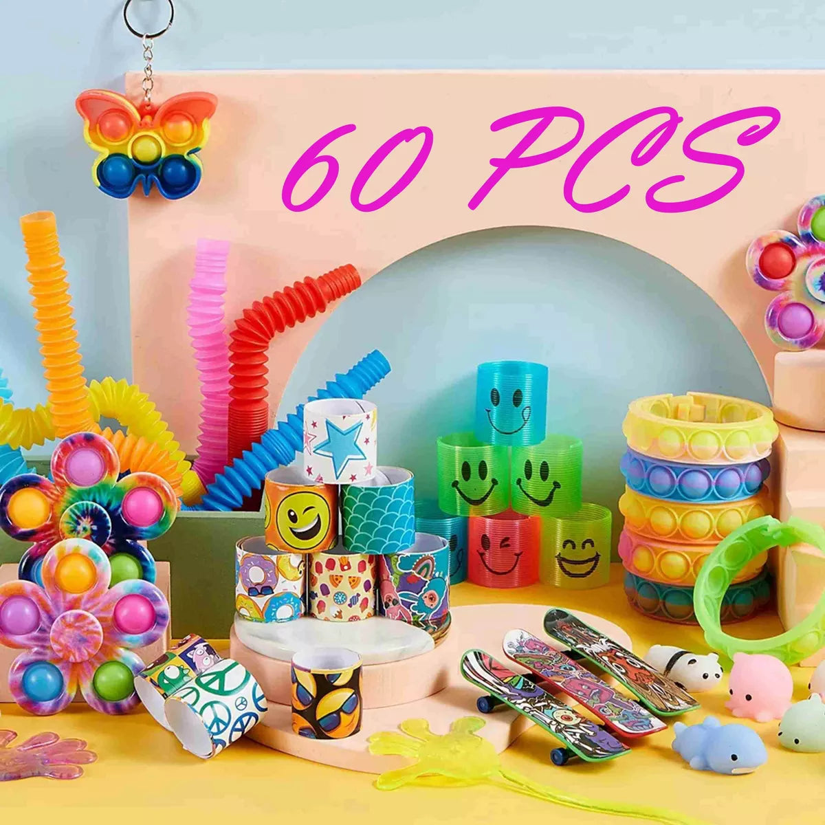 60 Pcs Kids Party Favors Popular Fidget Toys PackBulk Goodie Bag Fillers Birthday Parties School Prizes Pinata Stuffer Classroom Rewards Treasure Box