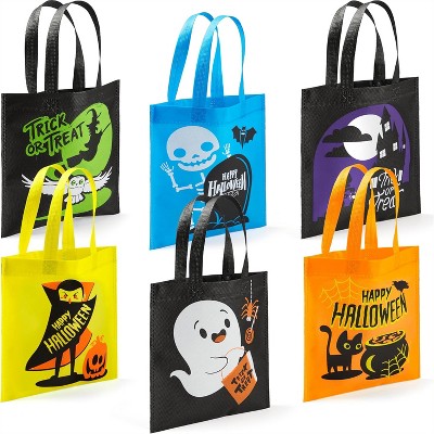 Joyfy Halloween Party Favors 32Pcs Halloween Tote Reusable Kids Trick or Treat Gift Bag Non-Woven Snacks Goodie Candy Bags, 6 Colorful Pattern Design