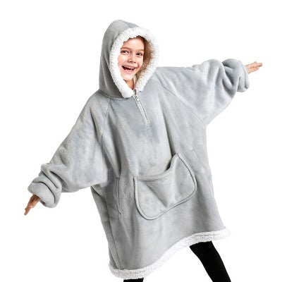Gray Wearable Blanket Hoodie for Girls and Boys Fleece Hooded Blanket Sweatshirt Warm Cozy Wearable Throw Oversized Hoodie with Giant Pocket & Sleeves
