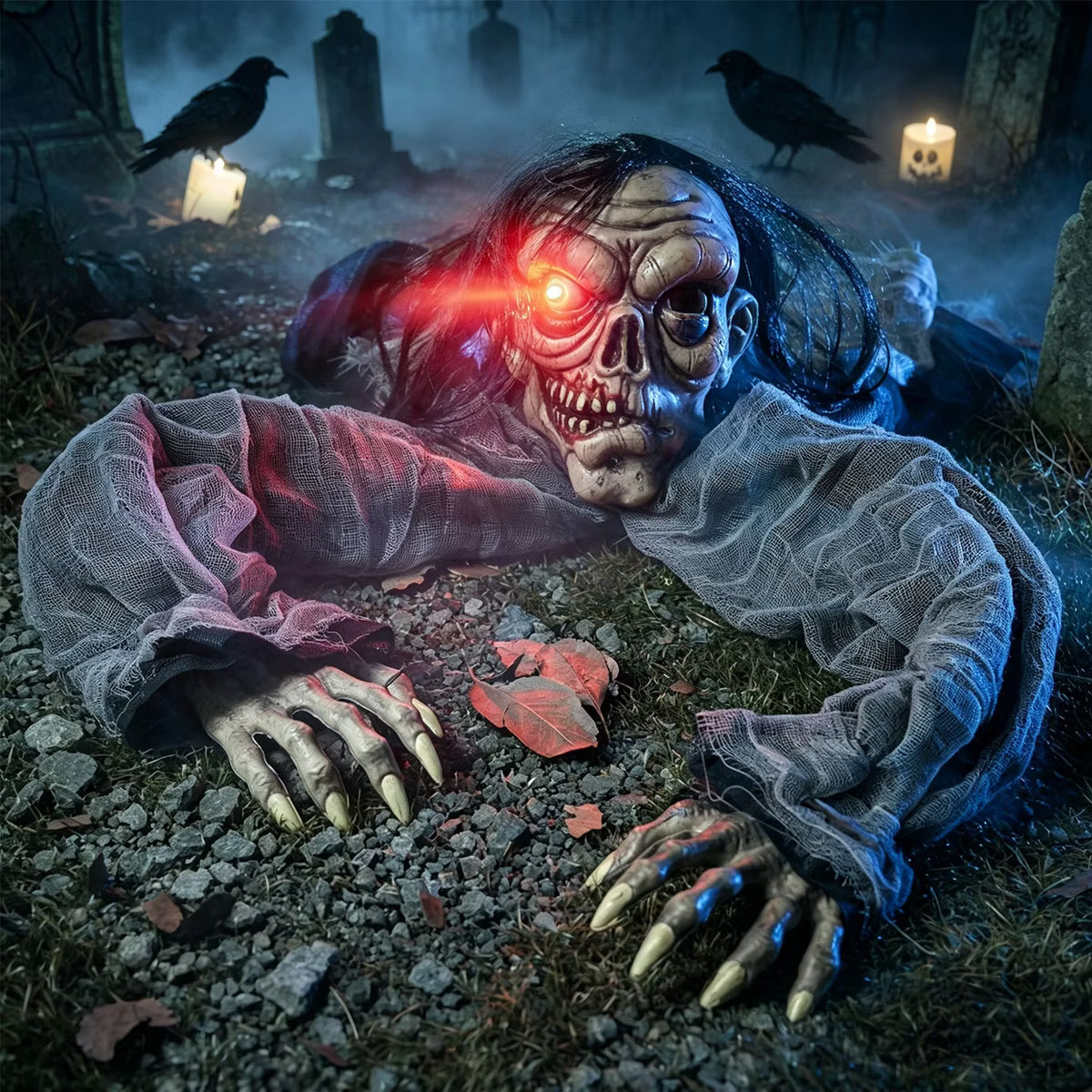 Joyfy Halloween Outdoor Decorations, 42'' Animated Zombie Groundbreaker Graveyard Decoration Prop with Creepy Decayed Face for Yard Lawn Decorations