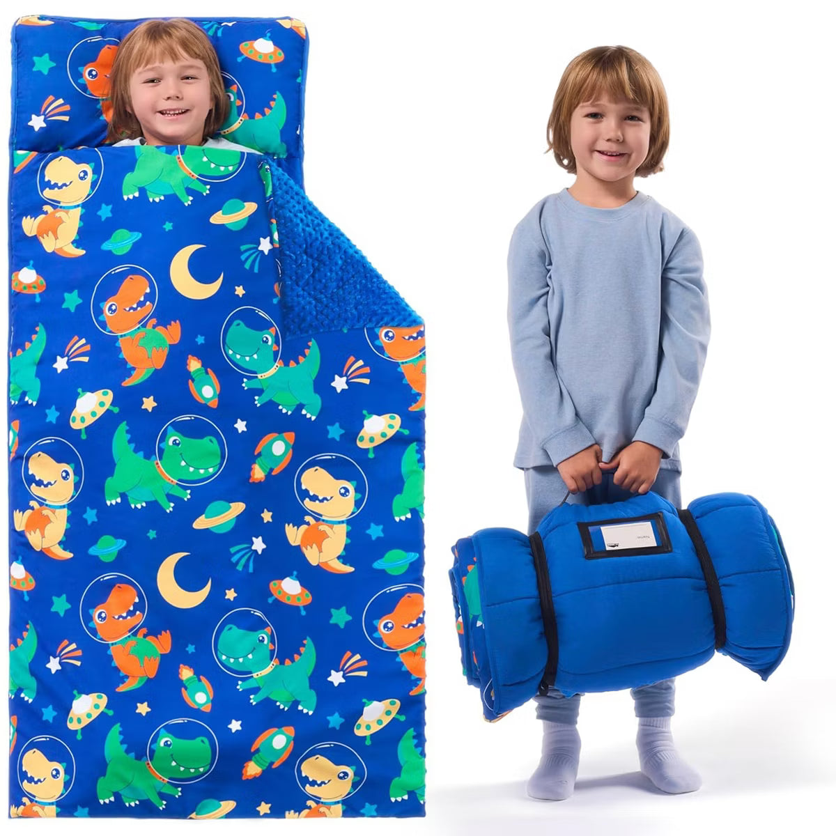 Joyfy Toddler Nap Mat with Pillow & Blanket - 55''*30'' for Kids Ages 3-5 Years - Roll Up Nap Mat for Preschool - Soft Kids Sleeping Mat
