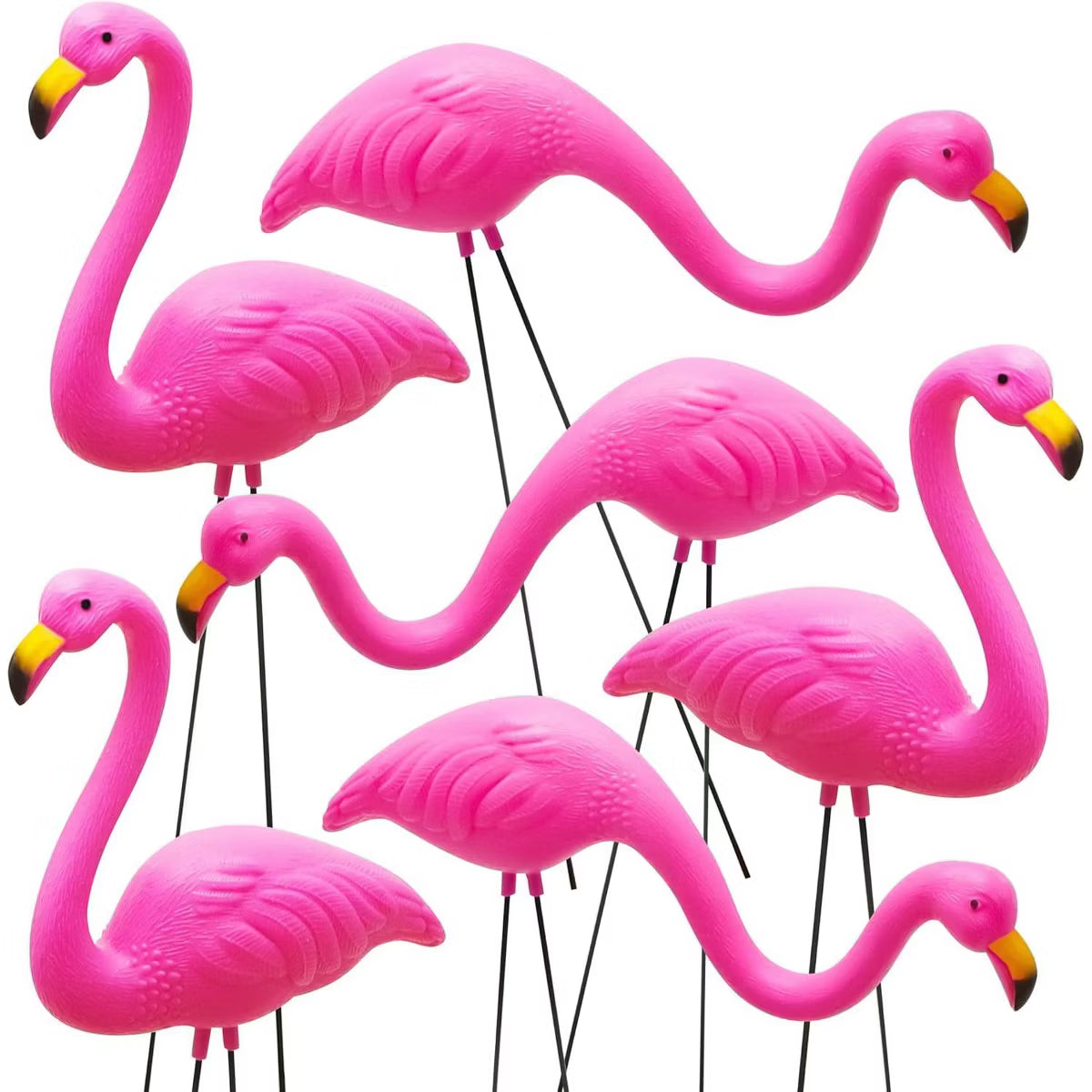 Joyfy 6 Pack Small Flamingo Decor Set, 10" Pink Mini Yard Flamingo Garden Stakes with Steel Legs for Outdoor Garden Decoration, Tropical Party Decor
