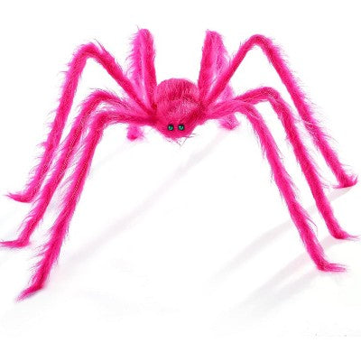 Joyfy 5 Ft Giant Neon Pink Halloween Spider Decoration with Glowing Green Eyes, Fluorescent Outdoor Yard Prop for Haunted House, Party, and Holiday