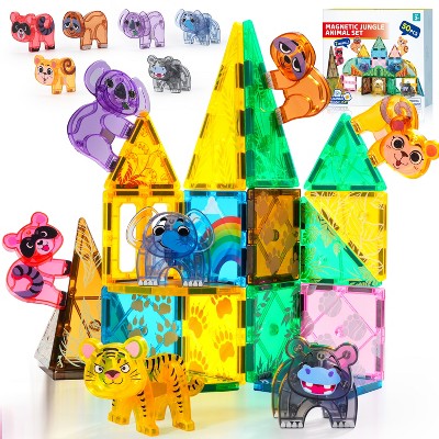 50PCS Magnetic Tiles Jungle Animal Set for Kids, Educational STEM Toy for Boys & Girls Ages 3-5 4-8, Xmas Birthday Party Gift for Toddlers