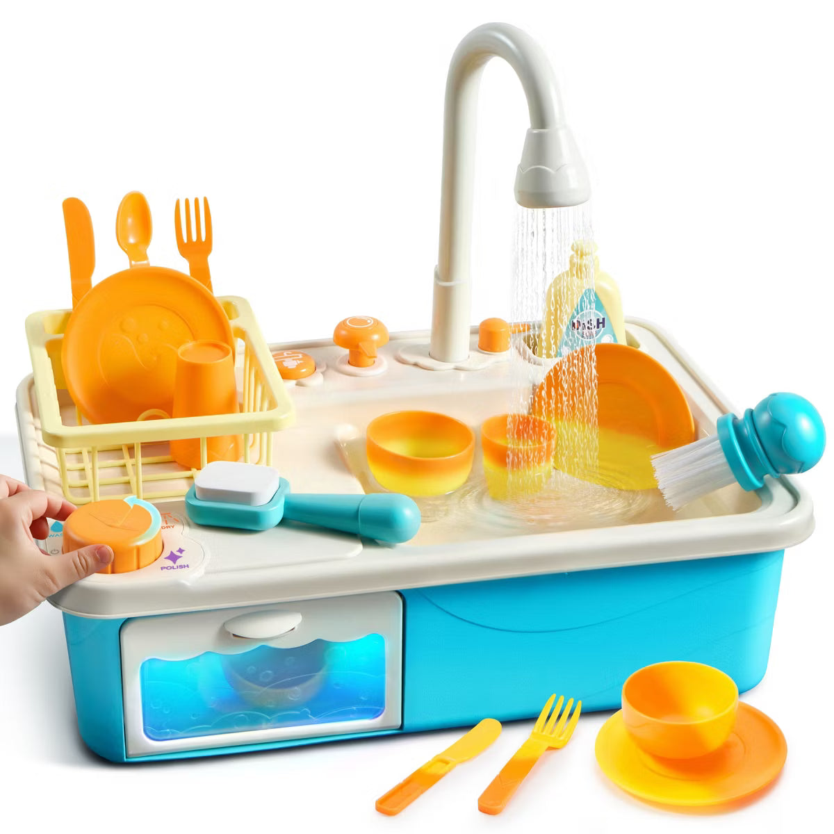 Joyfy Electric Color Changing Pretend Play Kitchen Sink with Running Water, Sound Effects & Automatic Drain, Kids Sink Toy Birthday Gift for Toddlers