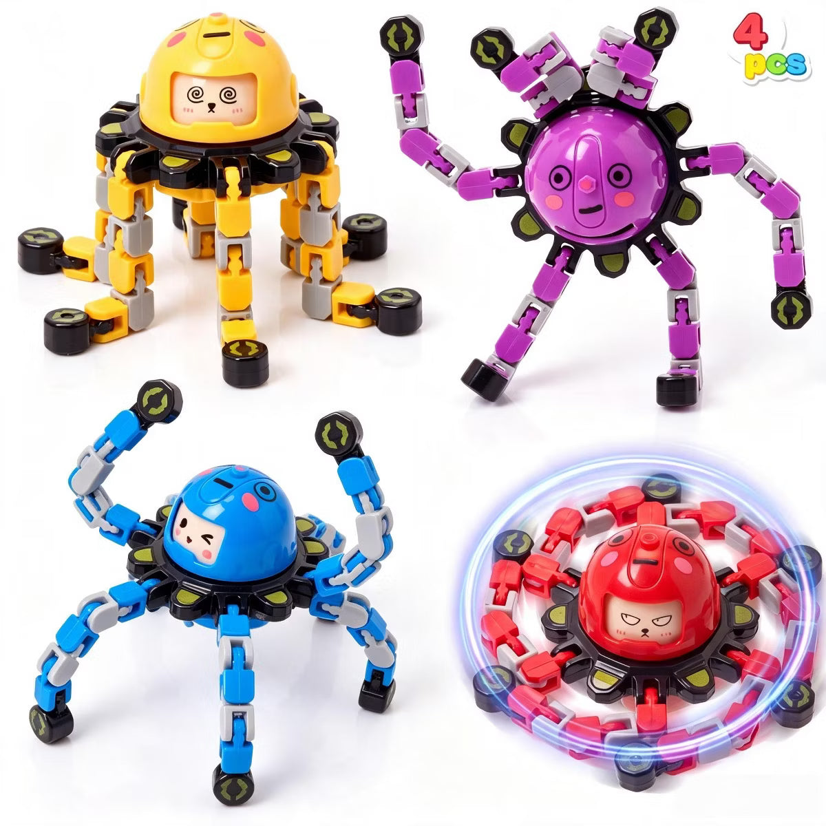 Joyfy 4PCS Transformable Fidget Spinner Toys, Stress Relief Sensory Toys,Fidget Toy for Kids & Adults,Birthday Gifts, Party Favors, Classroom Prizes