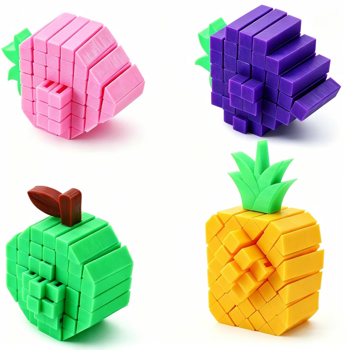 Joyfy 3D Printed Fidget Fruit Toys, Make a Sound Flexible Fidget Worm Toy for Stress Relief, Kids Adults Birthday Gift Party Favors Stress Toys