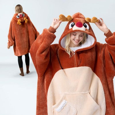Wearable Blanket Hoodie for Women Men Flannel Fleece Hooded Blanket Warm Cozy Wearable Throw Oversized Hoodie with Giant Pocket & Sleeves for Adult