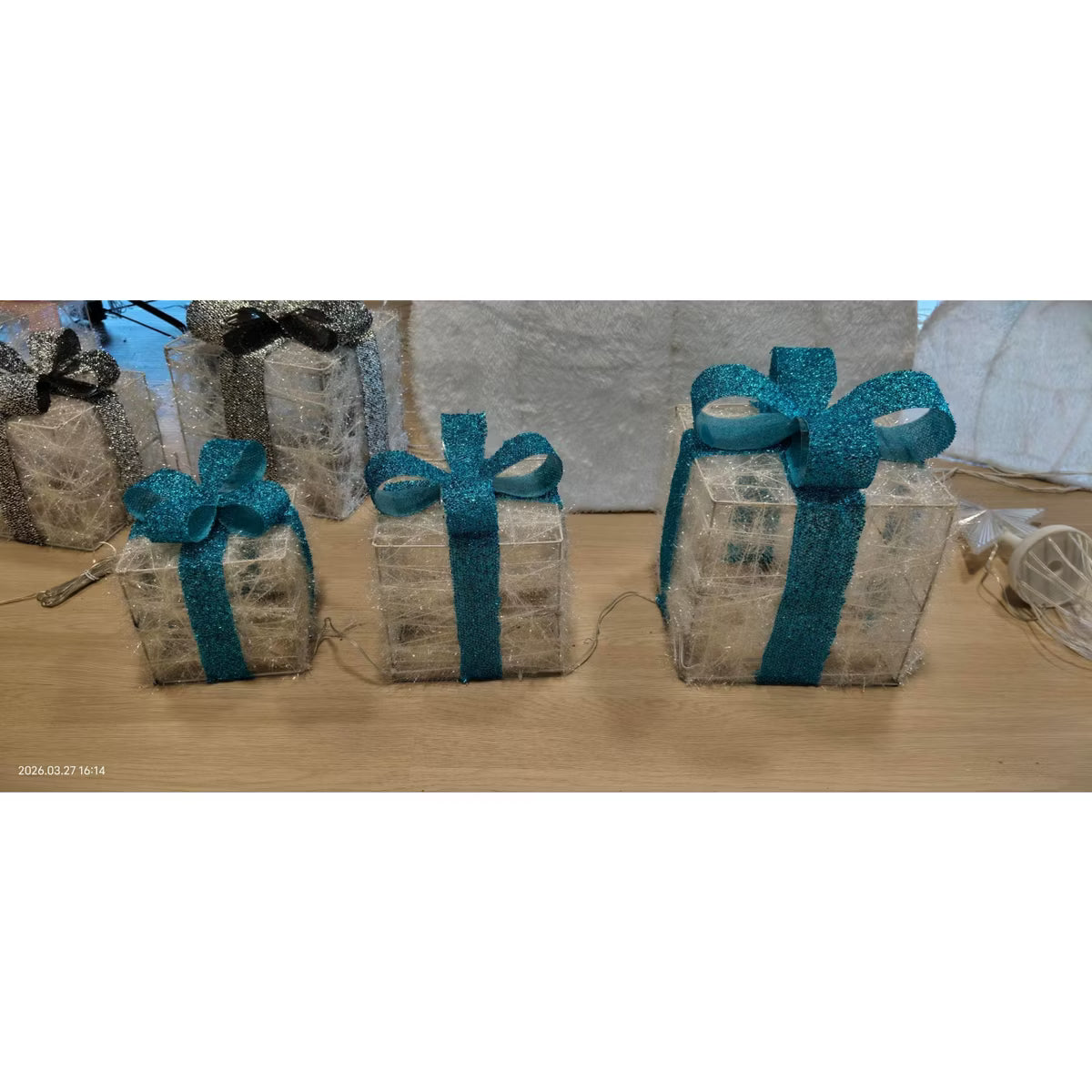 LED Gift Box Decoration Blue, 3 Pcs