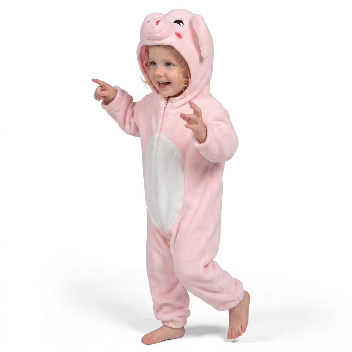 Joyfy Baby Pig Costume for Halloween - Pink Animal One-Piece Jumpsuit, Cute Toddler Piggy Outfit - 3T