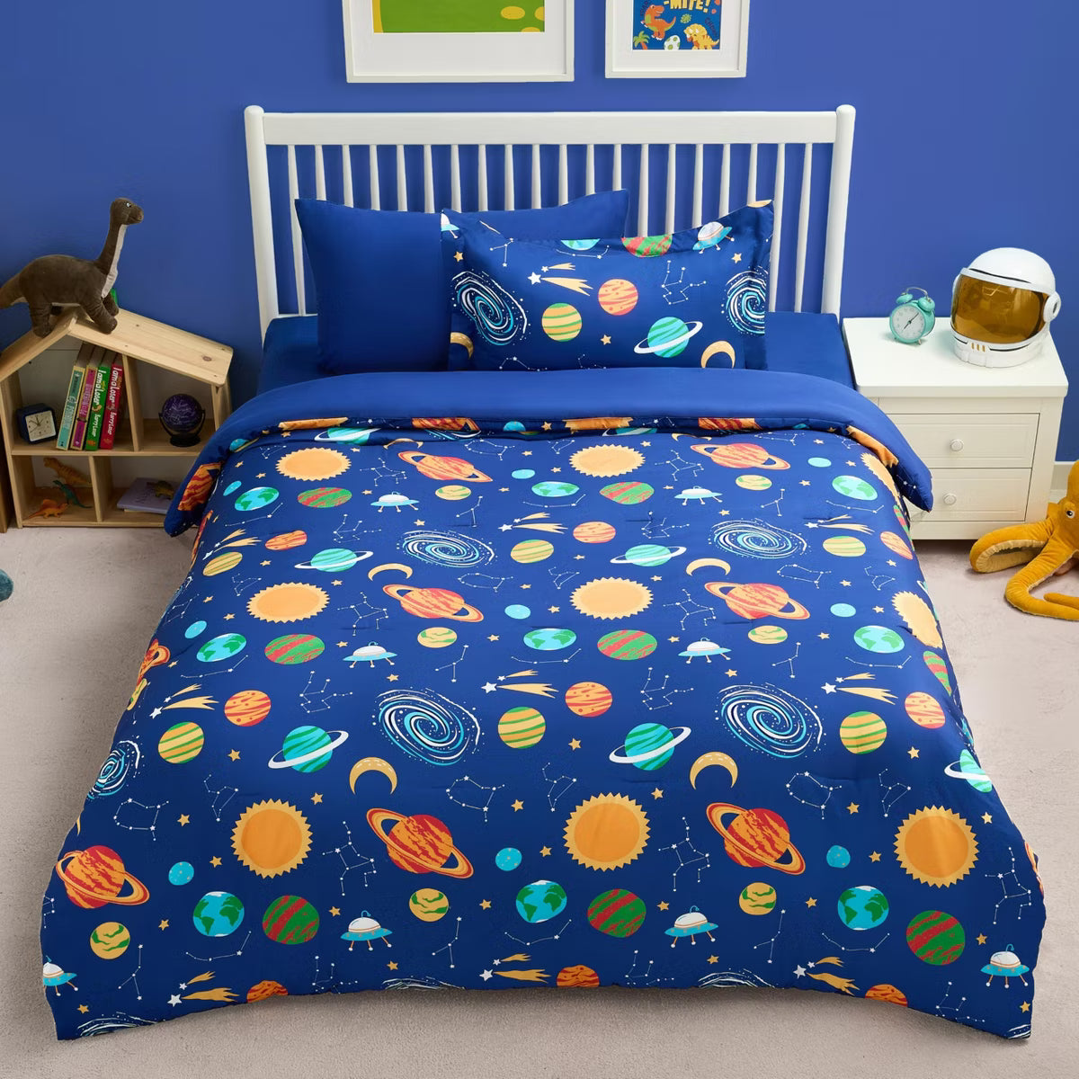 Joyfy Kid Twin Comforter Set 5 Piece Kids Twin Cosmic Space Bedding Set Super Soft Microfiber Bed in a Bag with Comforter, Sheets, Pillowcase & Sham