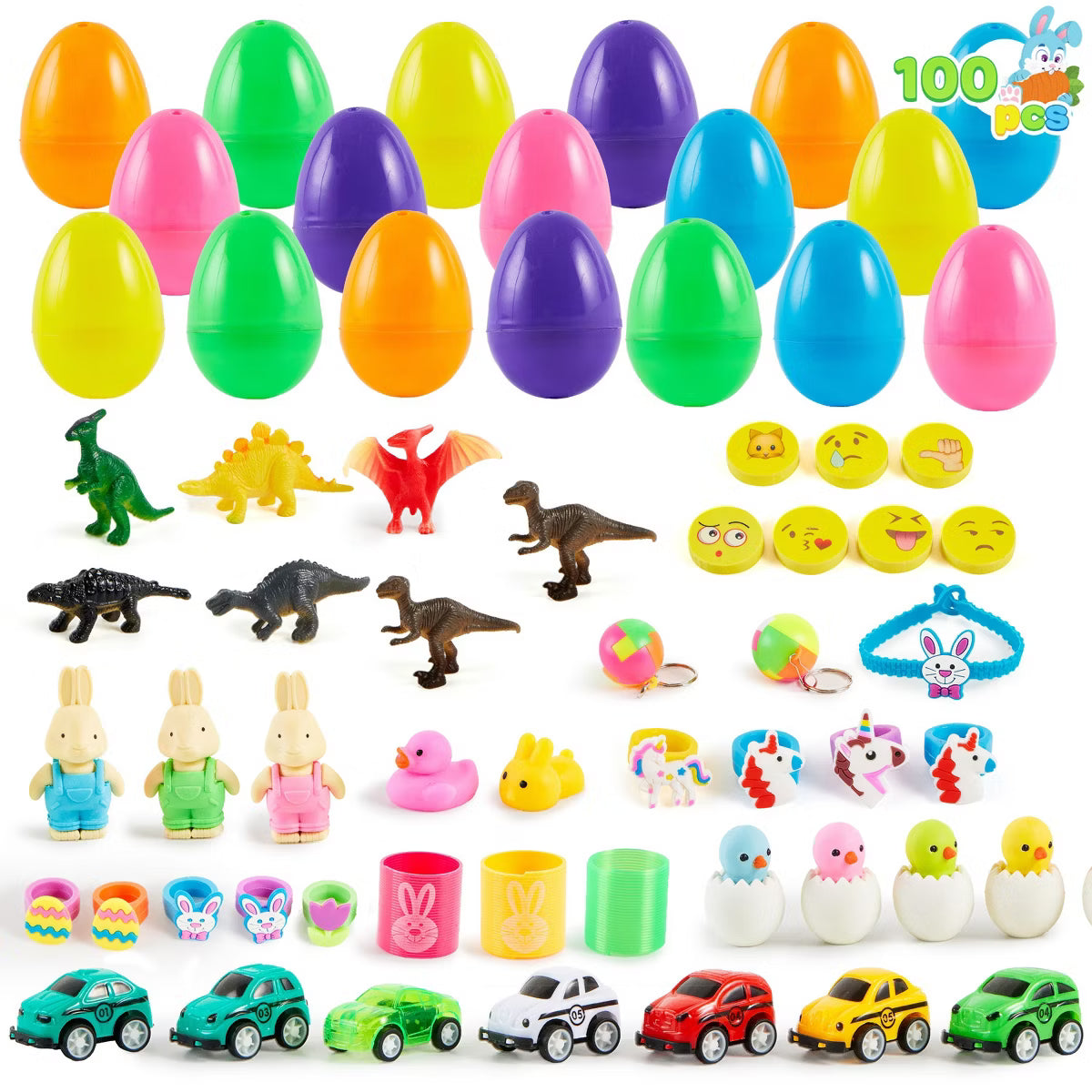 Joyfy 100 Packs 2.2'' Prefilled Easter Eggs with Assorted Toys for Kids Boys Girls Easter Eggs Hunt, Party Favor, Basket Fillers, Classroom Prize Gift