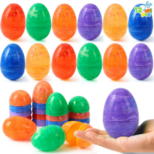 Joyfy 12 Pcs Printed Easter Eggs, 3.15 Inch Colorful Plastic Fillable Eggs for Easter Egg Hunt Basket Stuffers and Toddler Gifts