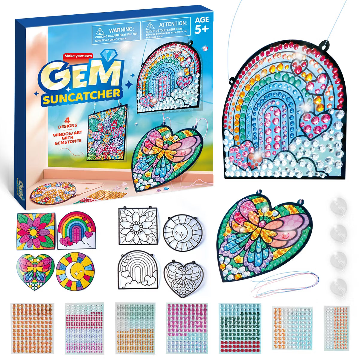 Joyfy 4 PCS Window Art Suncatcher Kit, Gem Art Painting Kits, Art & Crafts, Birthdays Gift Indoor Activity for Boys Girls Age 6+