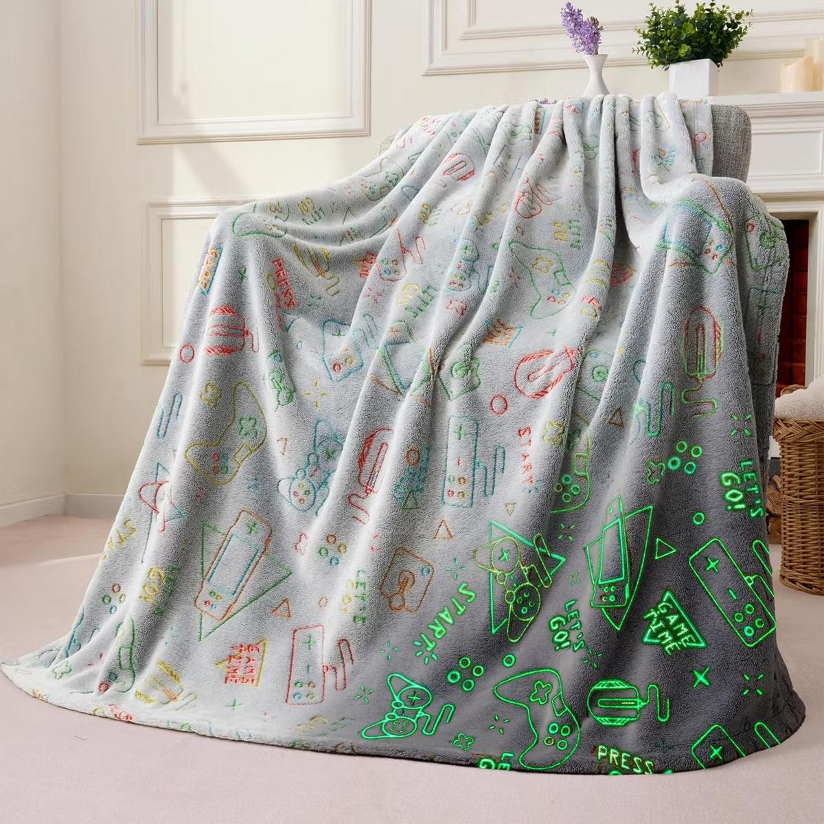 Joyfy Glow in The Dark Blanket 50" x 60" - Ultra Soft & Plush Blanket for Kids Birthday Bedroom Decor, Gaming Gifts for Girls Boys Age 2 3 4 +