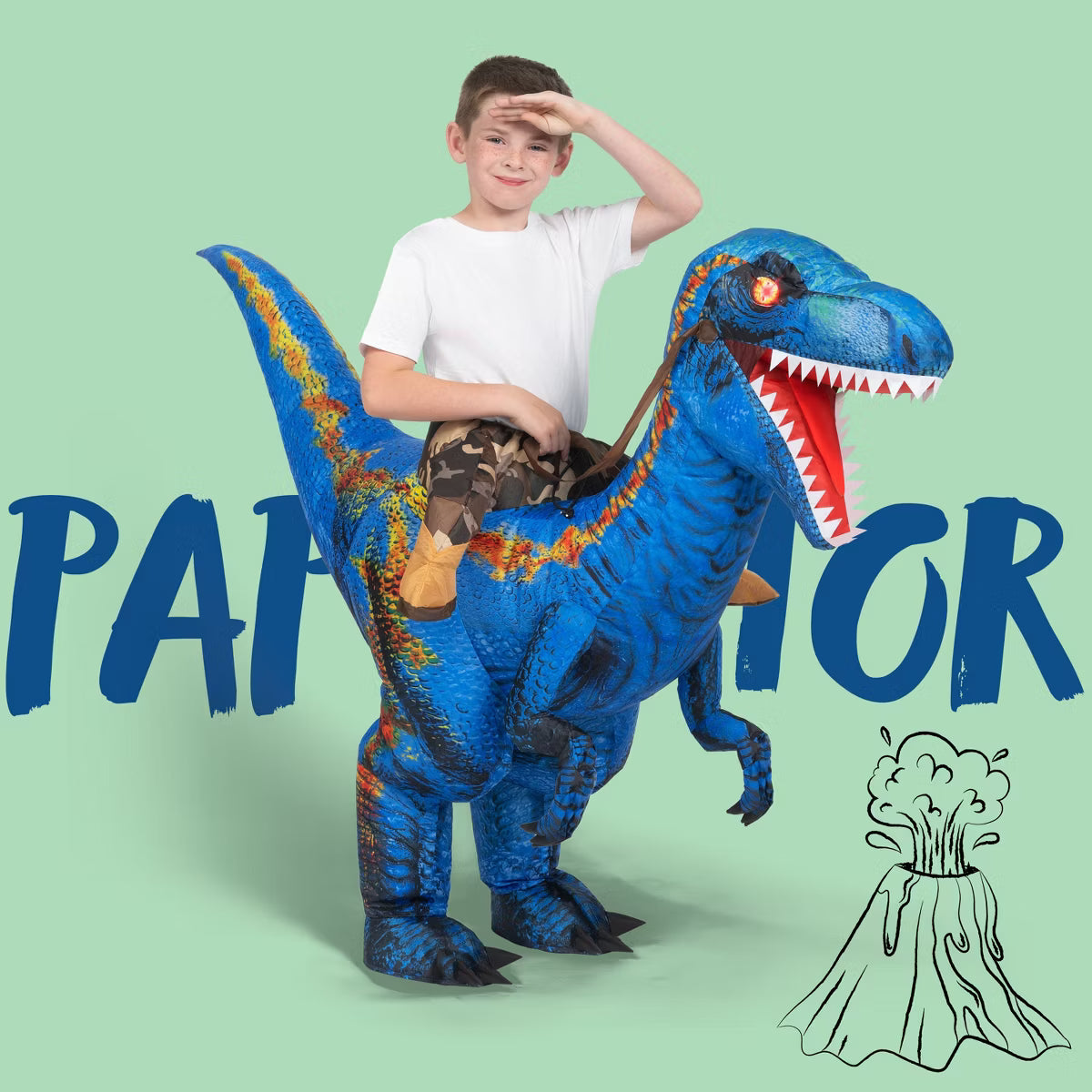 Joyfy Kids Halloween Costume, Boys Girls Dinosaur Inflatable Costume, Riding a Light-Up Eyes T-rex Blow Up Costumes, Halloween theme Cosplay Party-M