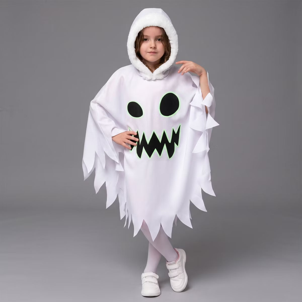 Joyfy Toddler Halloween Ghost Costume, Halloween Ghost Dress with Hooded Cape for Kids Girls, Halloween Trick-or-Treating & Cosplay - 3T