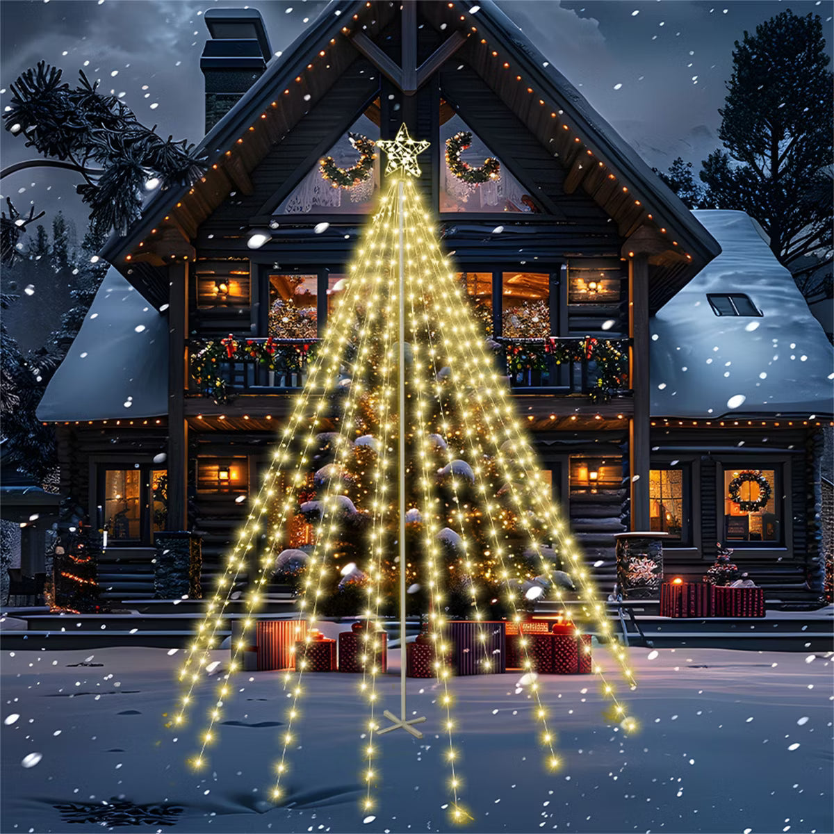 Joyfy 10 FT Cone Tree Yard Lights Outdoor Decorations, 560 LED Warm White Lights with Stakes for Xmas Indoor Outdoor Garden Yard Holiday Decoration